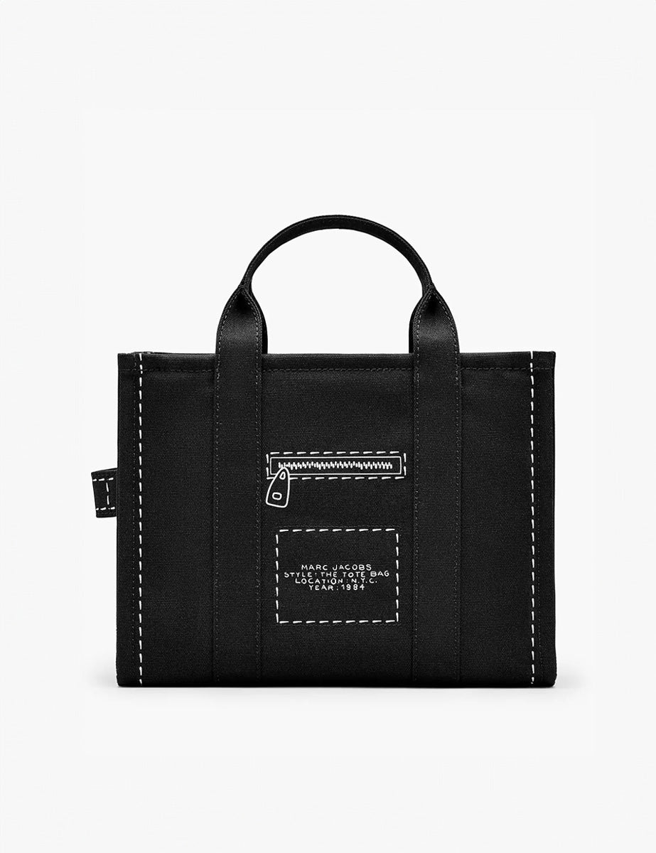 medium tote bag canvas trompe l'oeil nero - marc jacobs - shopper