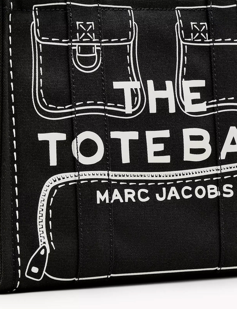 medium tote bag canvas trompe l'oeil nero - marc jacobs - shopper