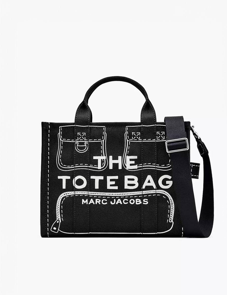 medium tote bag canvas trompe l'oeil nero - marc jacobs - shopper