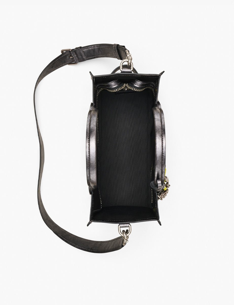 medium tote bag leather metallic dark grey - marc jacobs - shopper