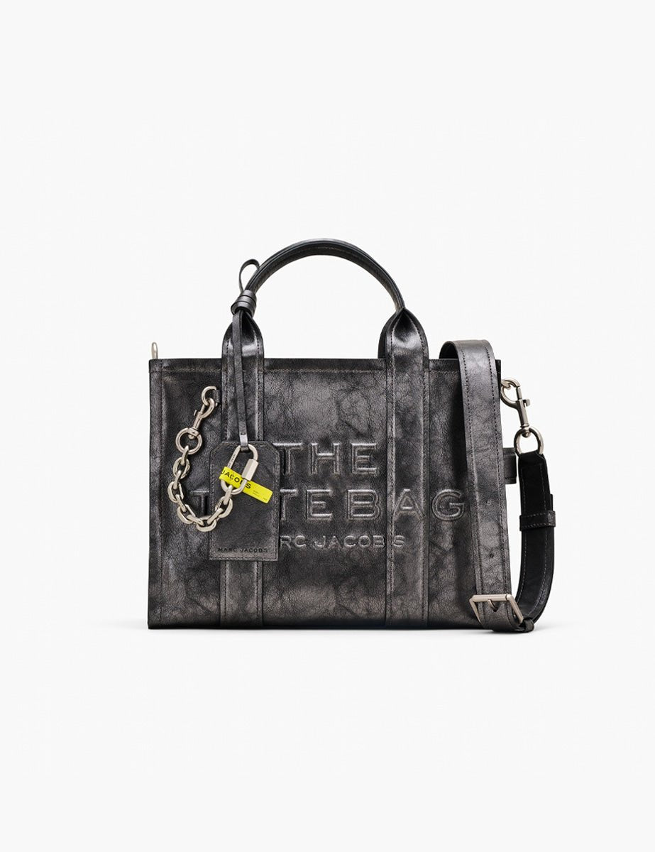 medium tote bag leather metallic dark grey - marc jacobs - shopper