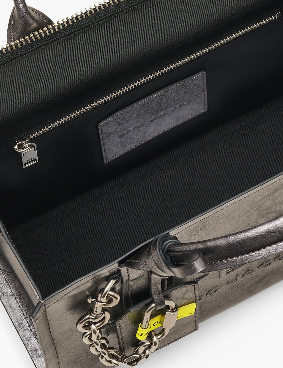 medium tote bag leather metallic dark grey - marc jacobs - shopper