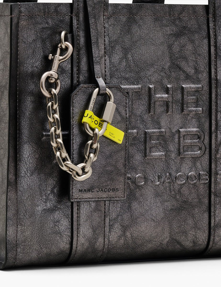 medium tote bag leather metallic dark grey - marc jacobs - shopper