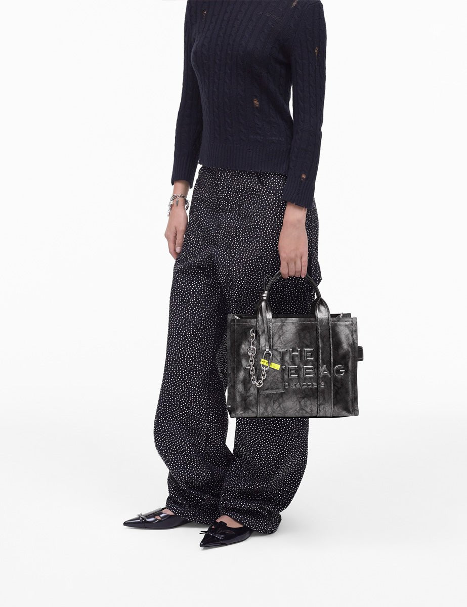 medium tote bag leather metallic dark grey - marc jacobs - shopper