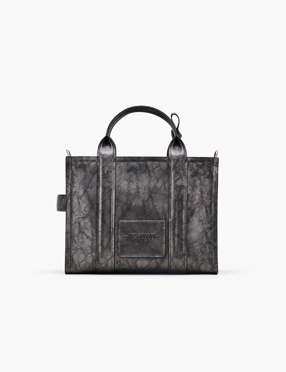 medium tote bag leather metallic dark grey - marc jacobs - shopper