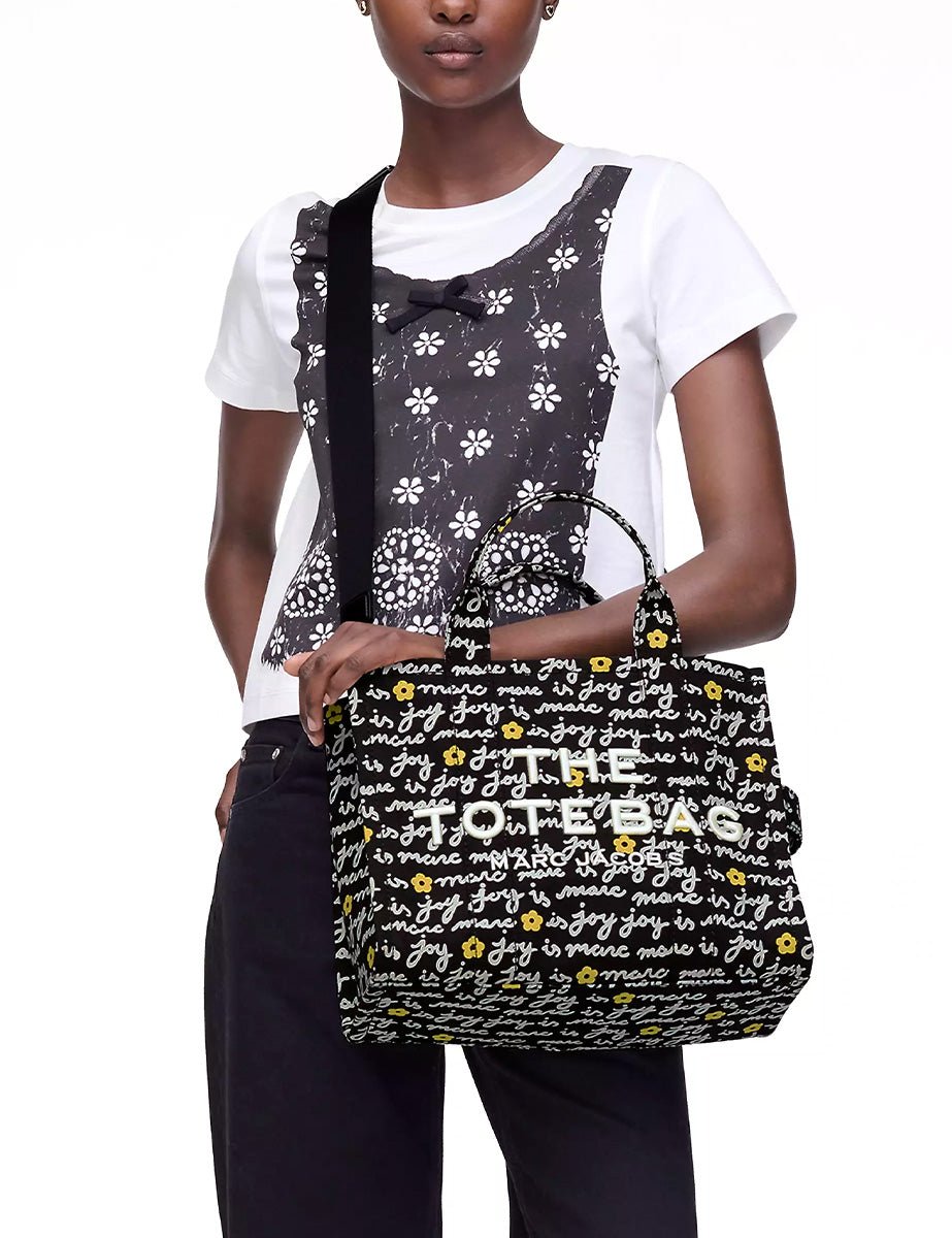 medium tote bag scritte canvas black - marc jacobs - shopper