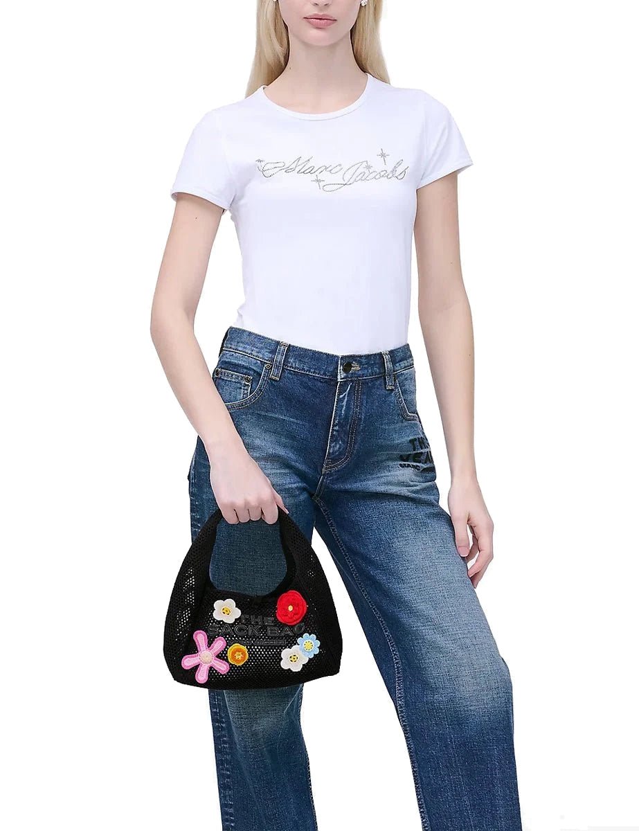 mini sack bag crochet flower black multi - marc jacobs - shopper