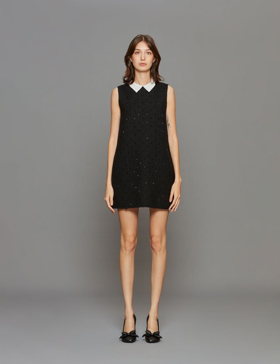 miniabito boucle strass e colletto nero - n21 alessandro dell'acqua - miniabito