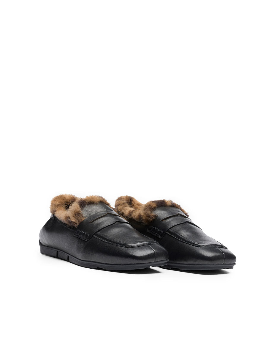 mocassino cashmere ecofur nero stampa leopardo - ash - mocassino