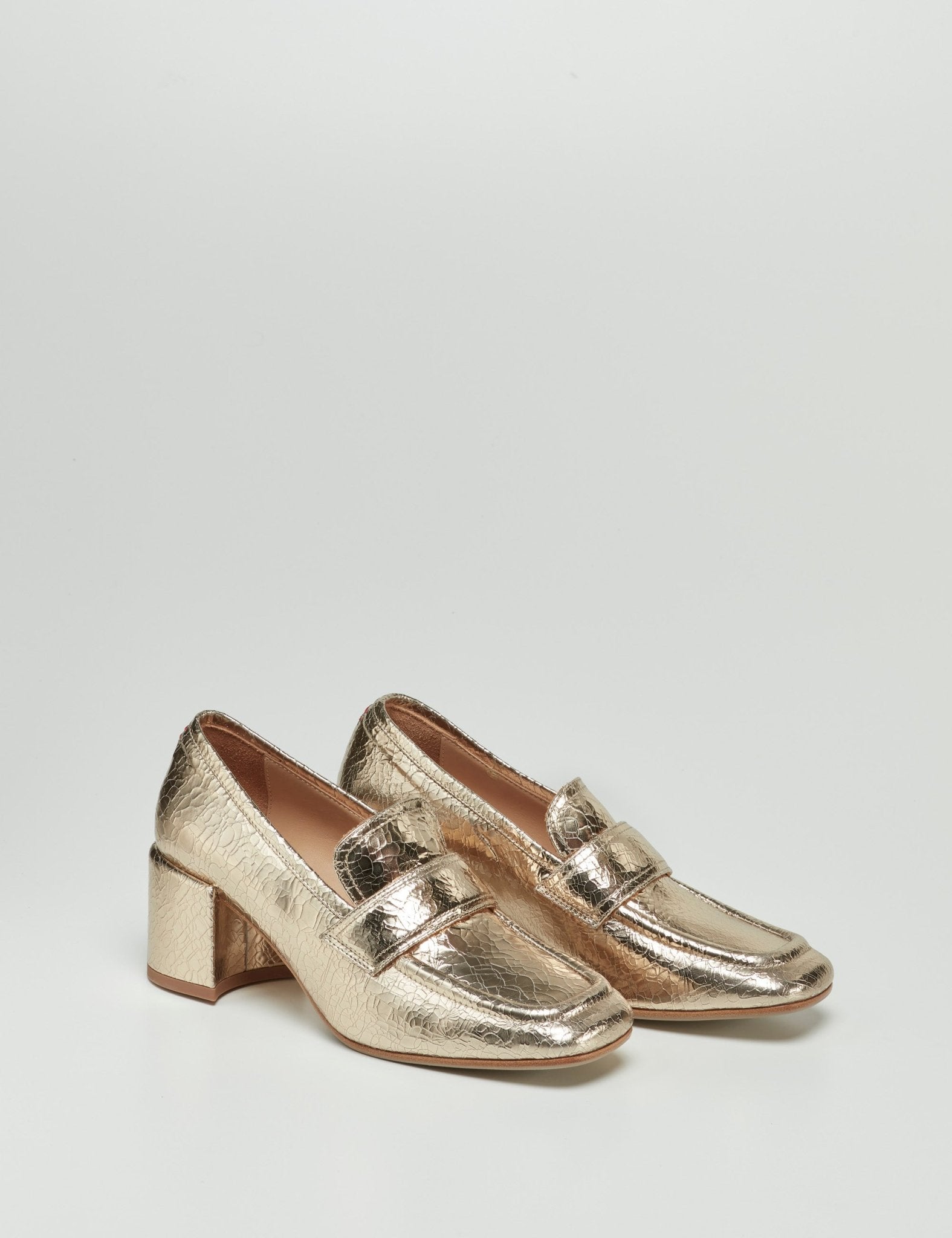 mocassino crackle tacco squadrato oro - halmanera - decollete tacco