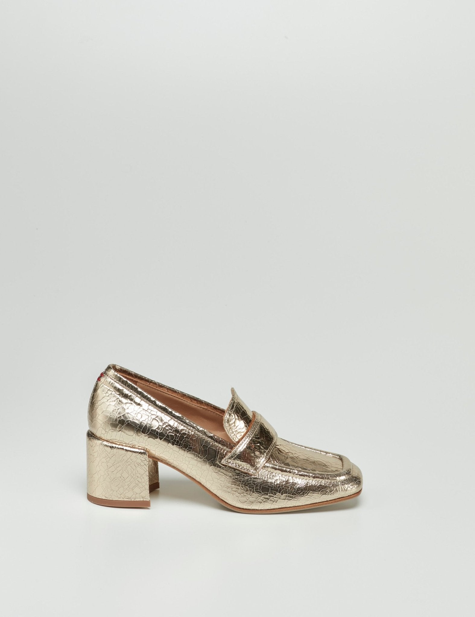 mocassino crackle tacco squadrato oro - halmanera - decollete tacco