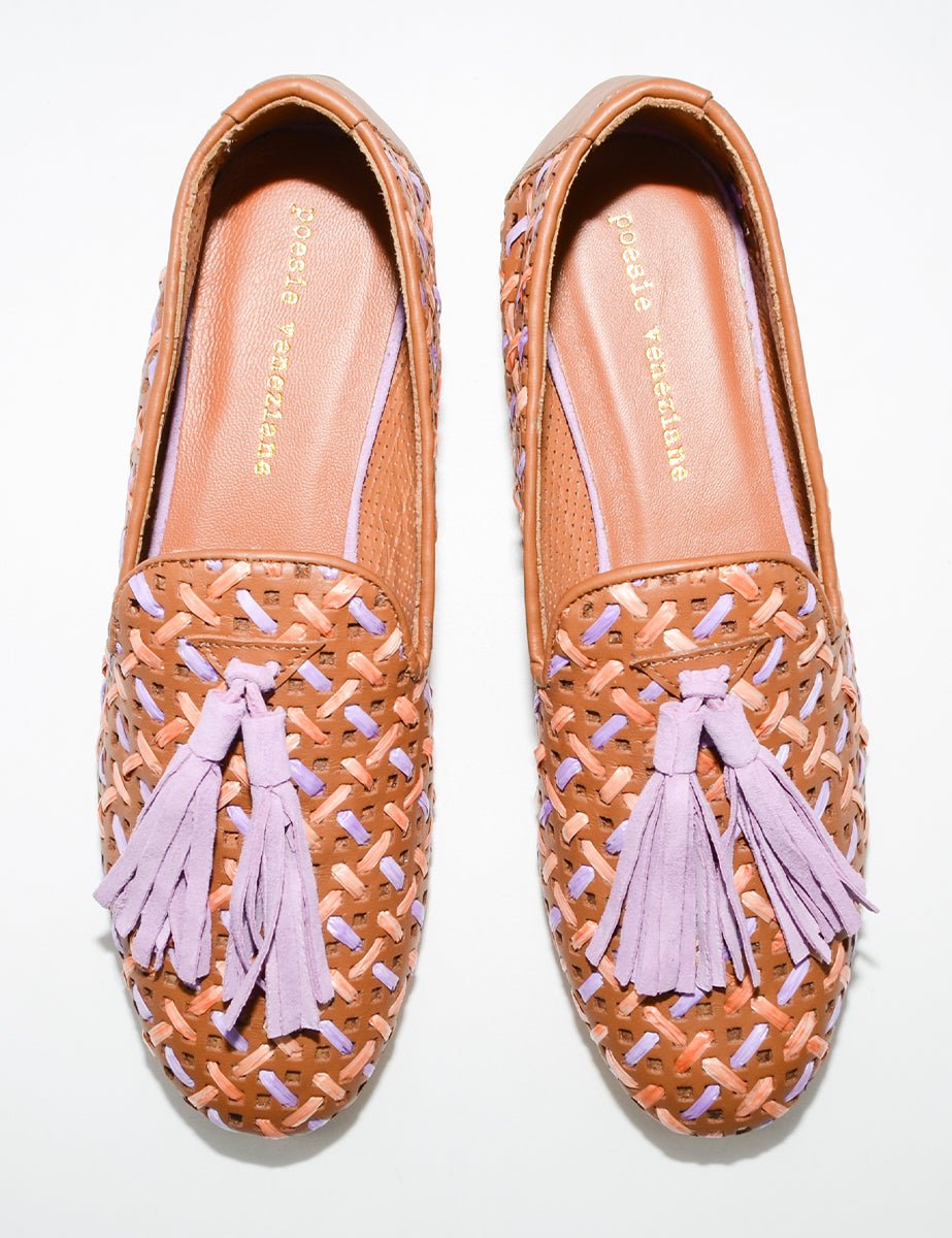 mocassino intreccio cuoio glicine - poesie veneziane - mocassino