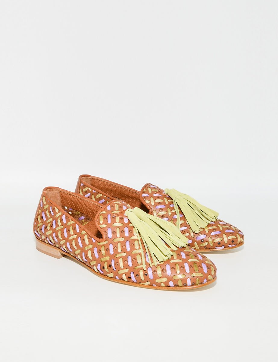 mocassino intreccio cuoio verde acido - poesie veneziane - mocassino