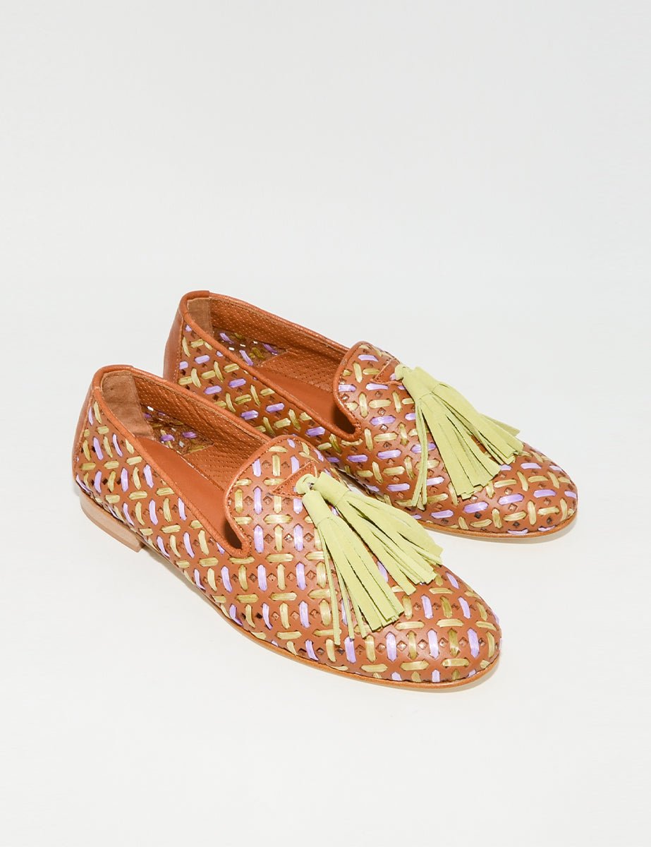 mocassino intreccio cuoio verde acido - poesie veneziane - mocassino