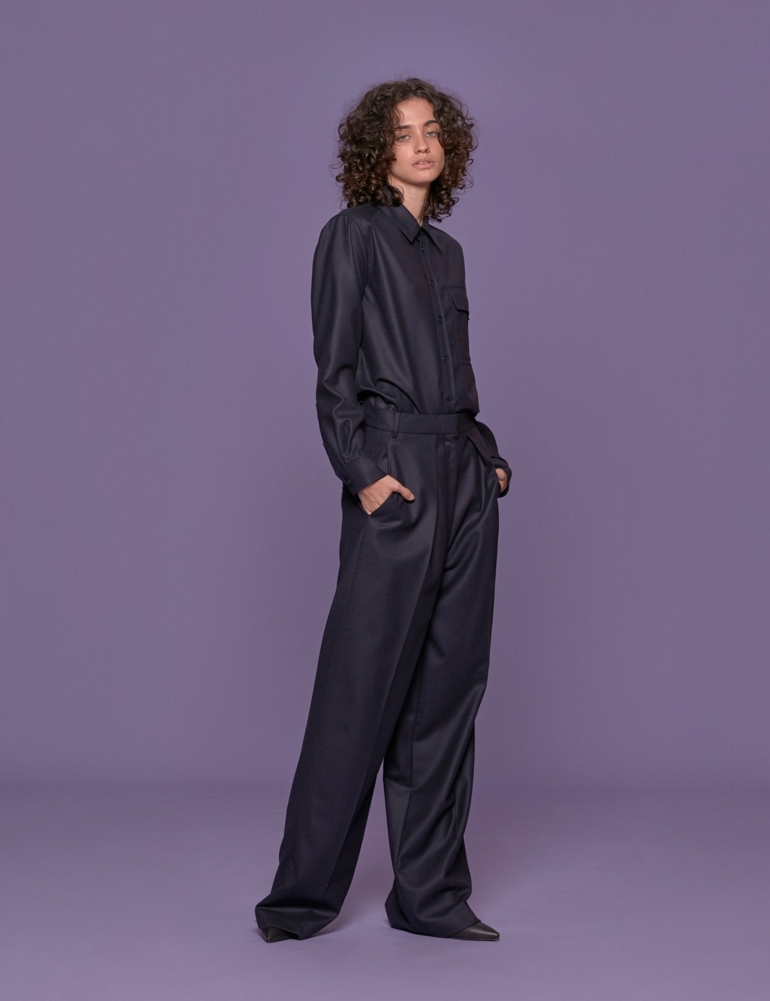 overshirt flanella lana blu - tibi - giacca