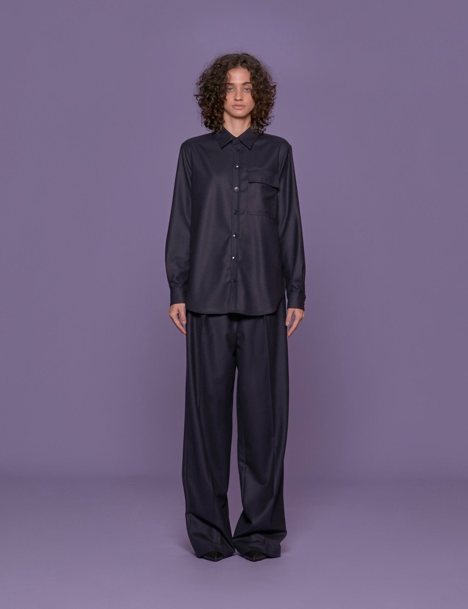 overshirt flanella lana blu - tibi - giacca