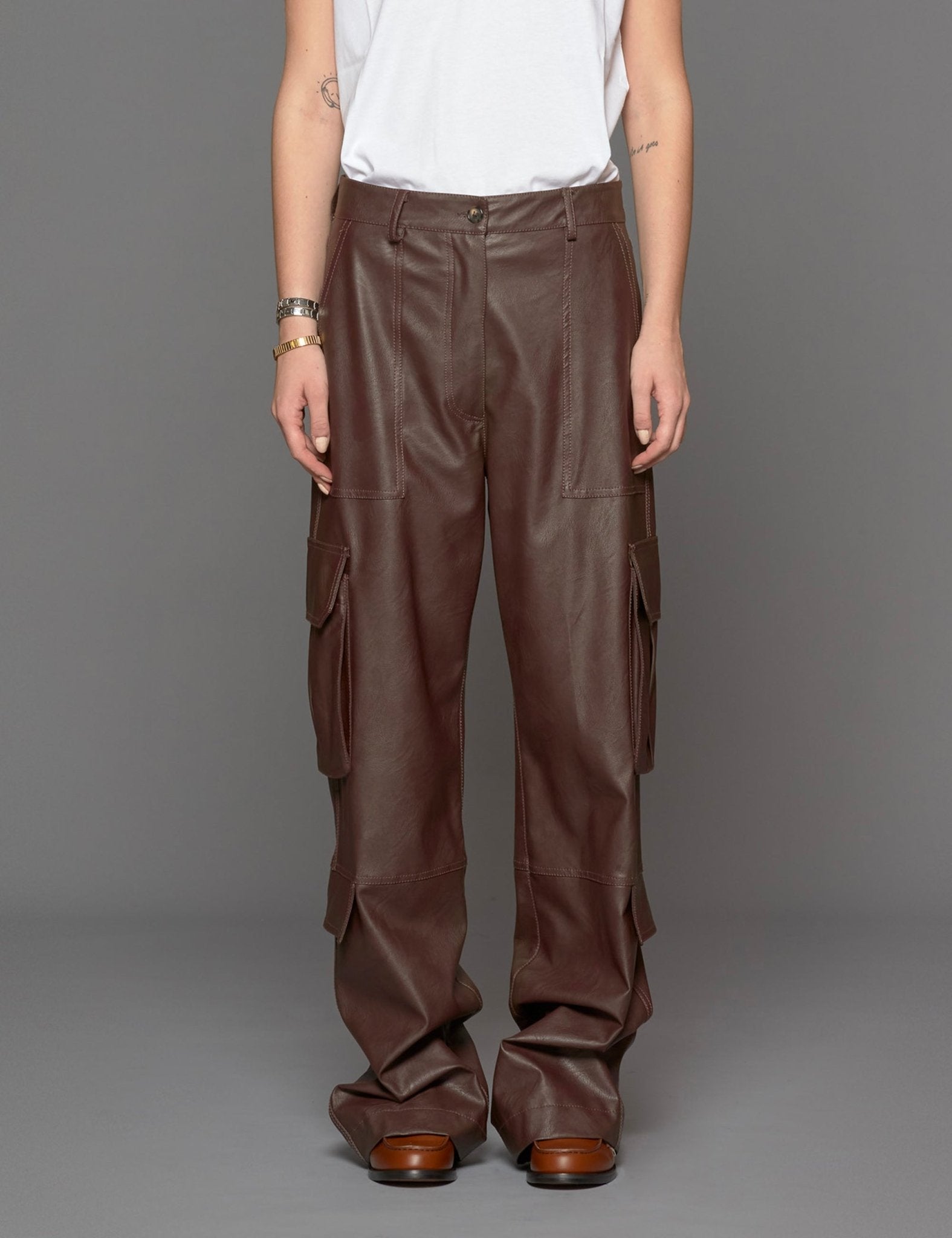 pantacargo pelle caffe - fermas club - pantalone