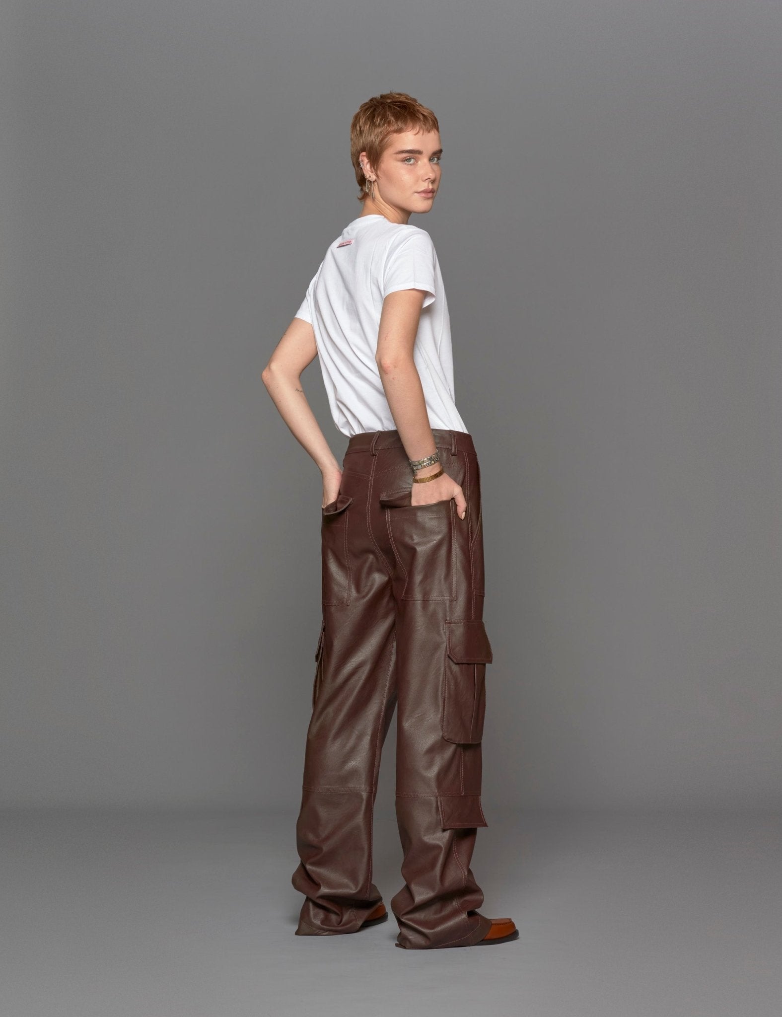 pantacargo pelle caffe - fermas club - pantalone