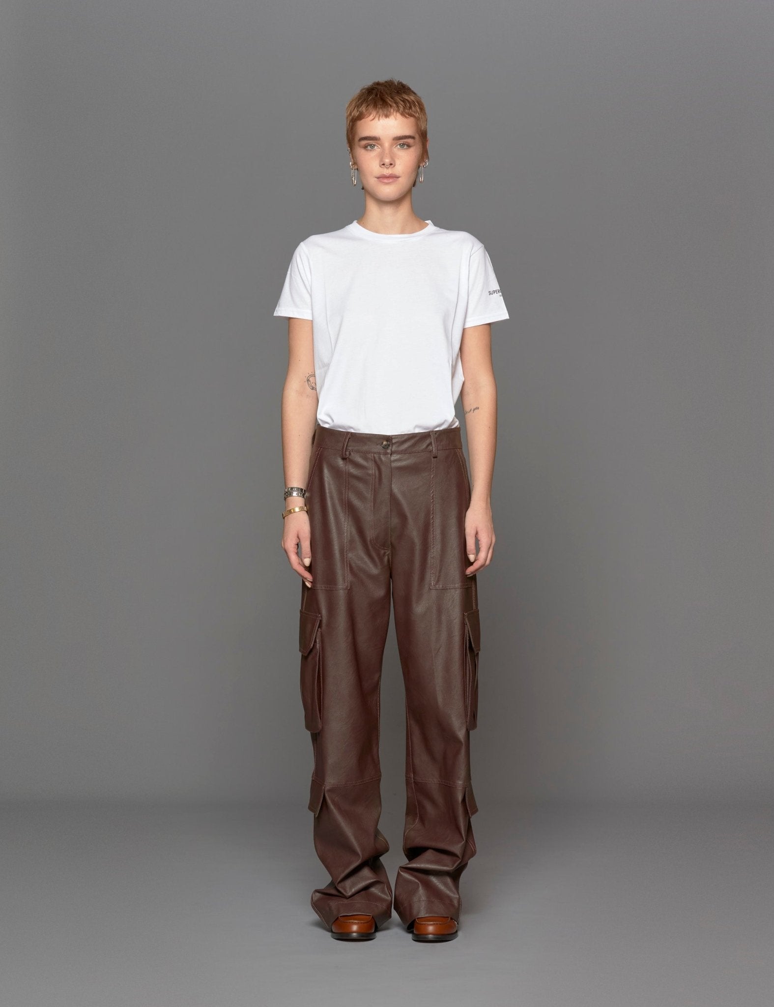 pantacargo pelle caffe - fermas club - pantalone