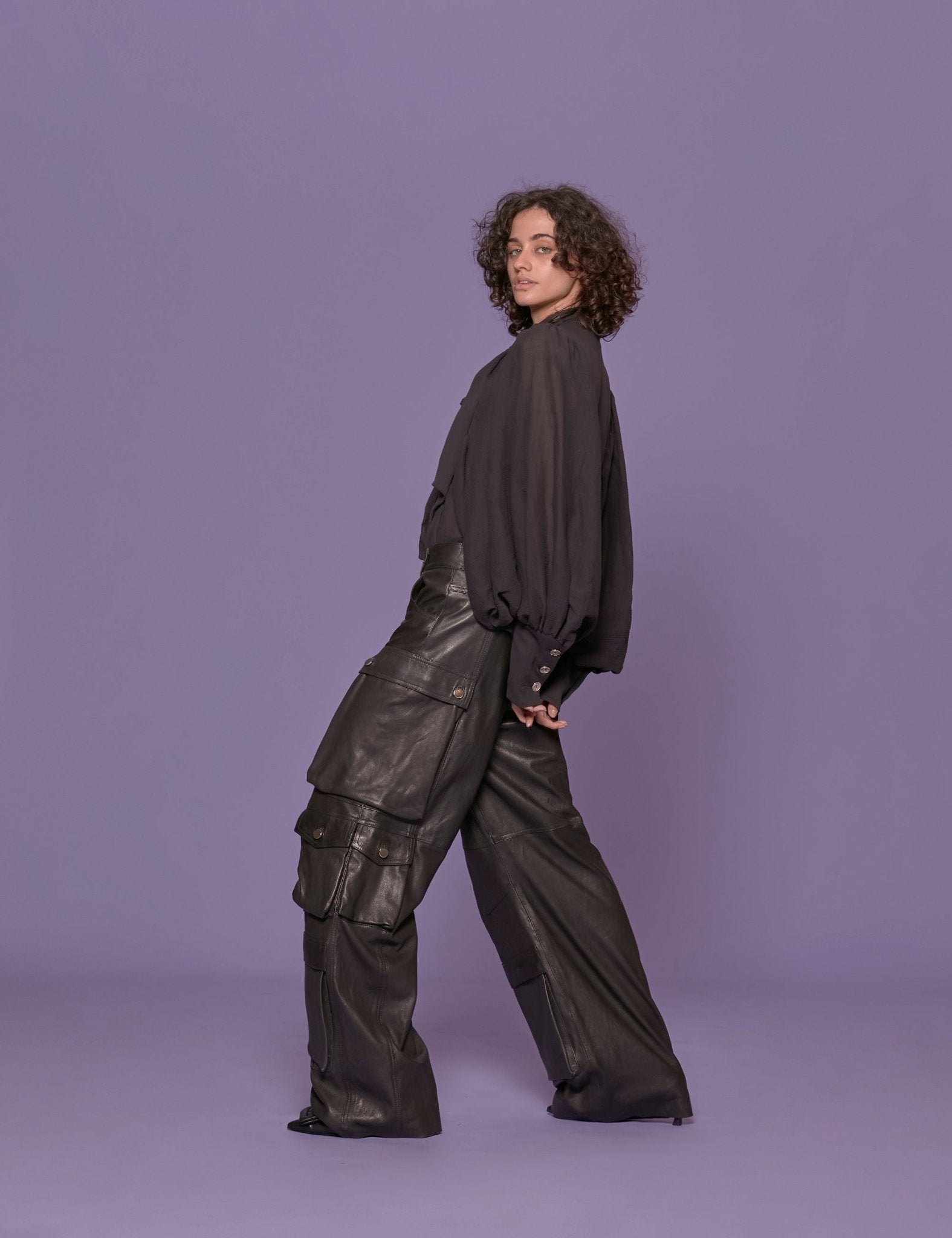 pantacargo pelle nero - fermas club - pantalone