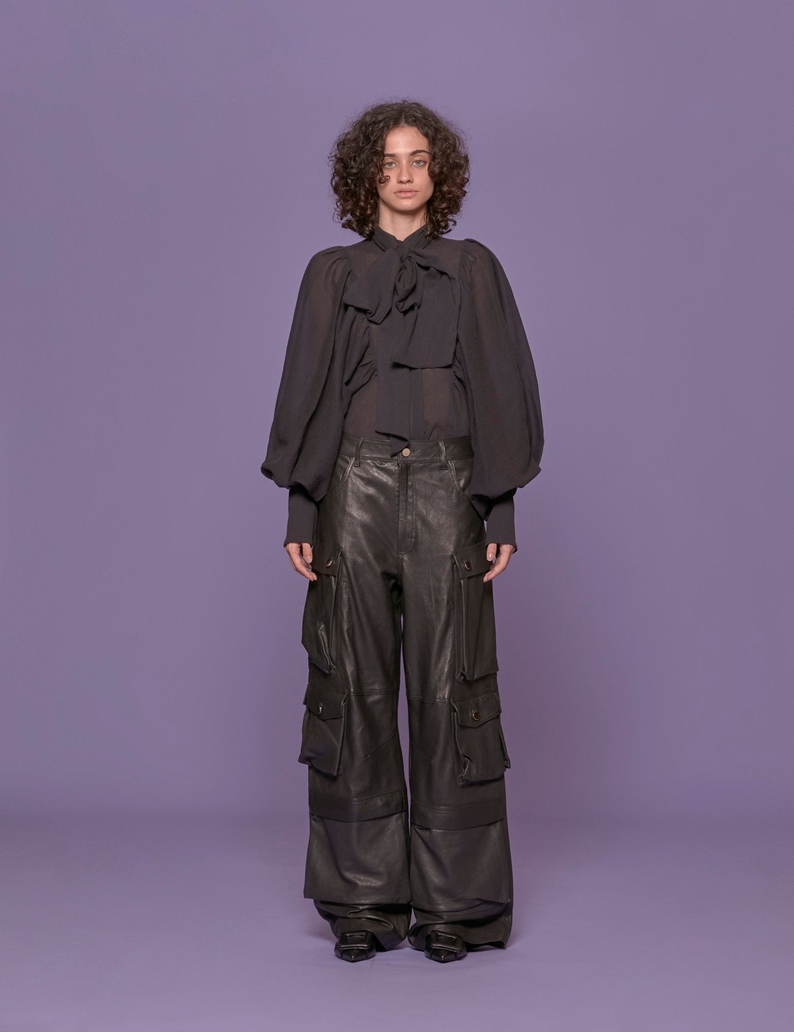 pantacargo pelle nero - fermas club - pantalone