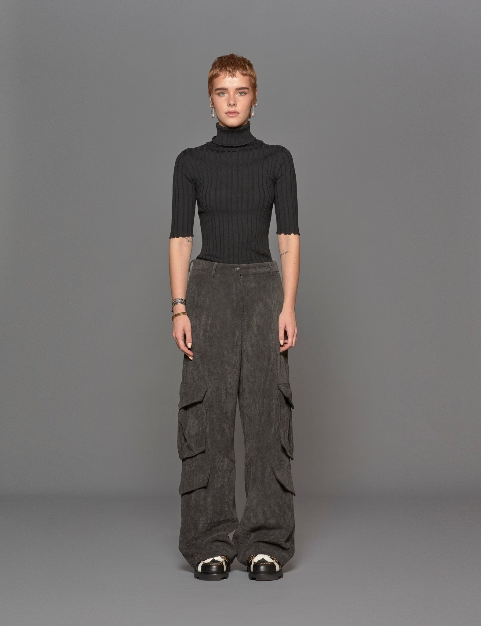 pantacargo tasconi velluto grigio - blufrida - pantalone