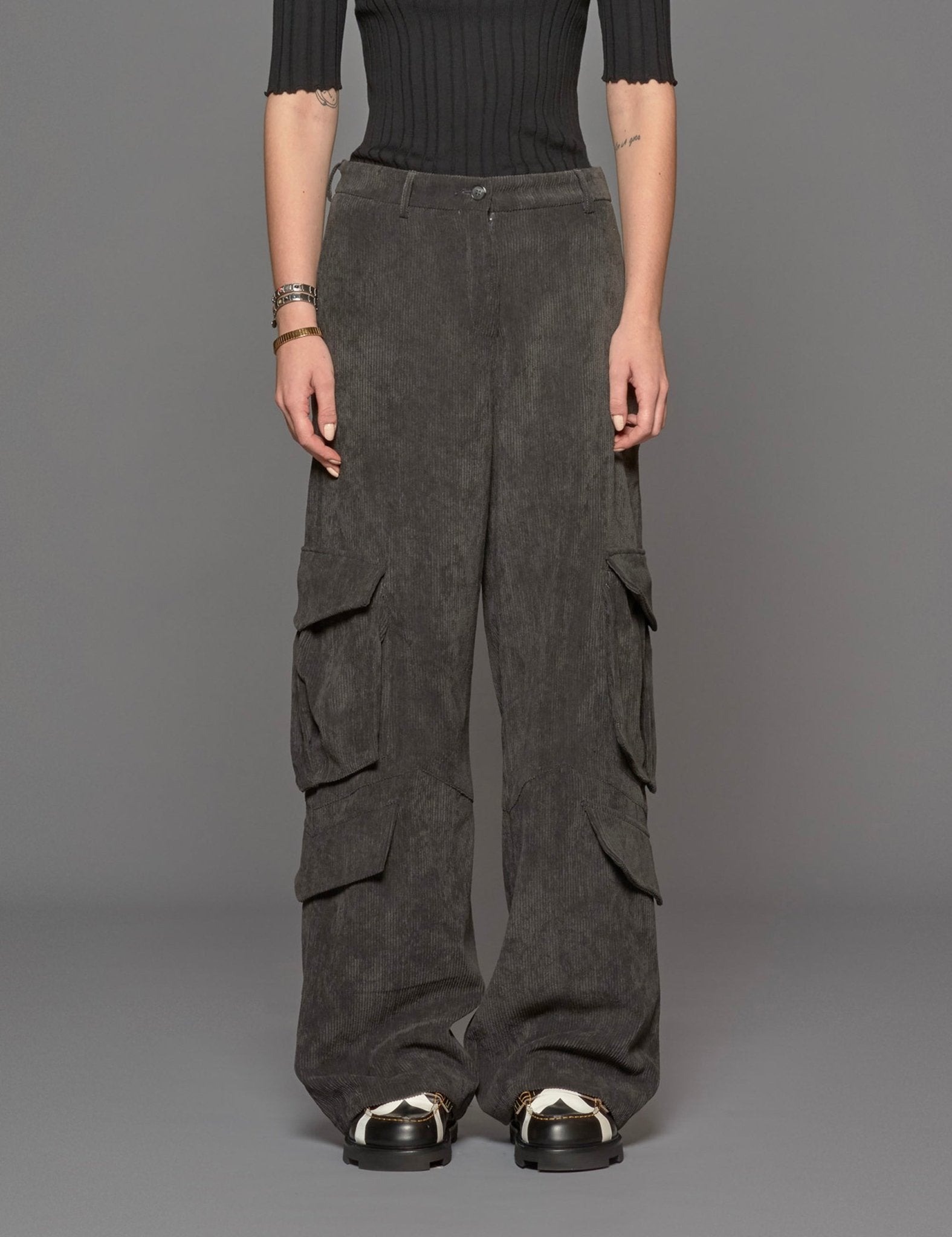 pantacargo tasconi velluto grigio - blufrida - pantalone