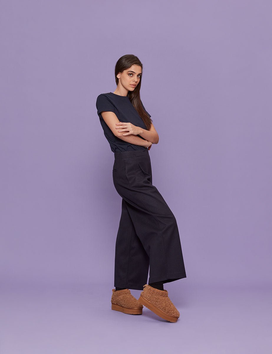 pantalone cropped drill blu - blufrida - pantalone