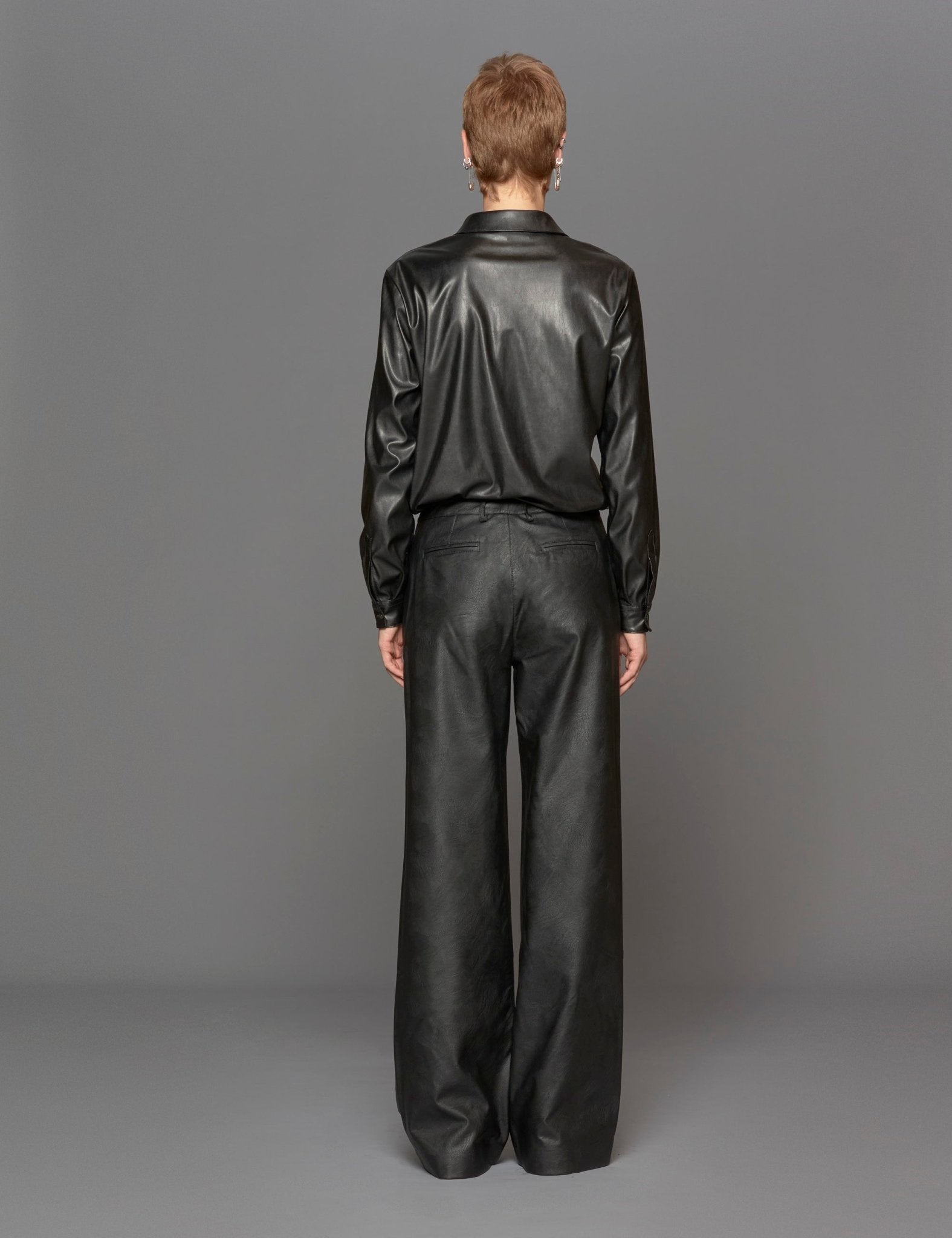 pantalone dritto ecopelle nero - blufrida - pantalone