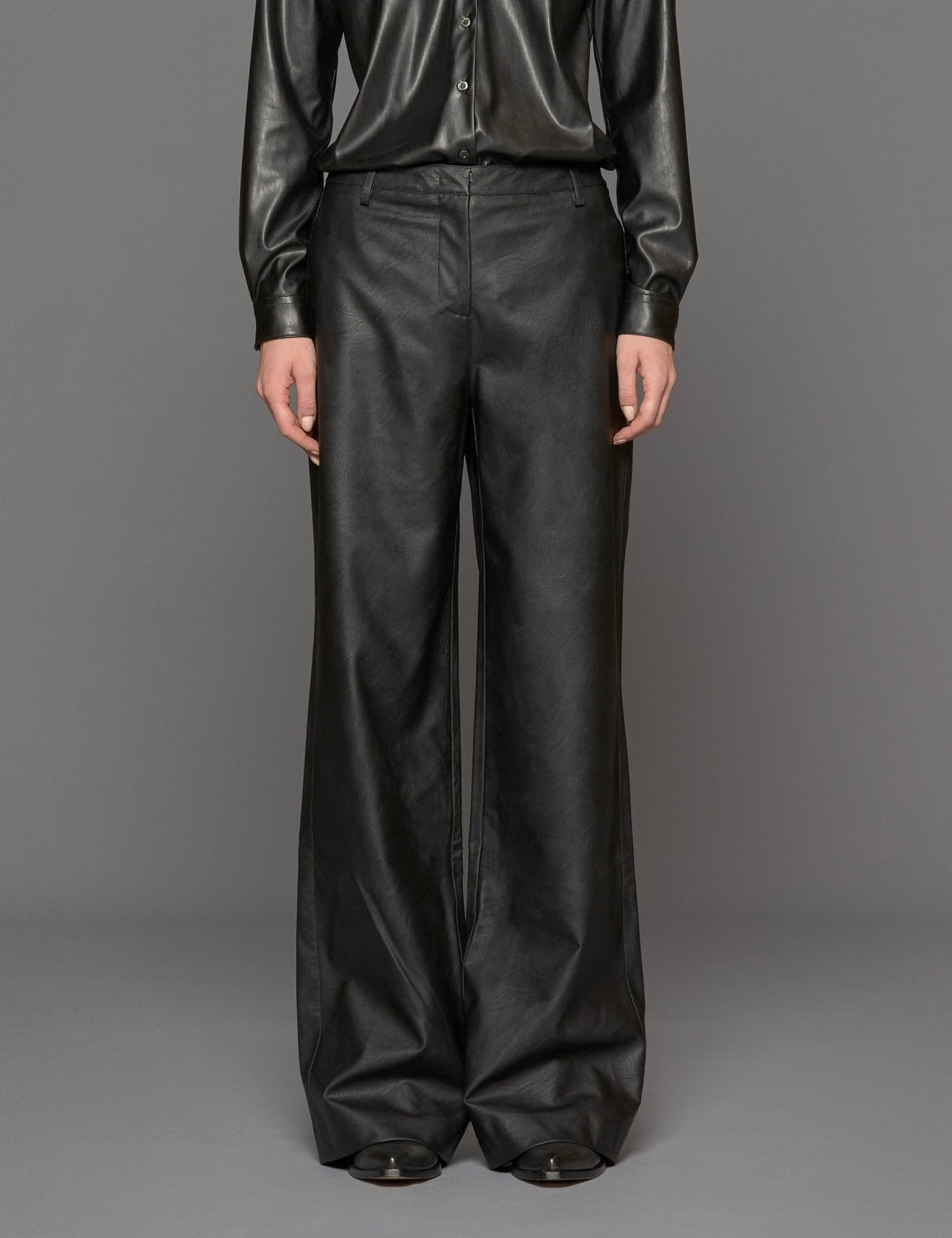 pantalone dritto ecopelle nero - blufrida - pantalone