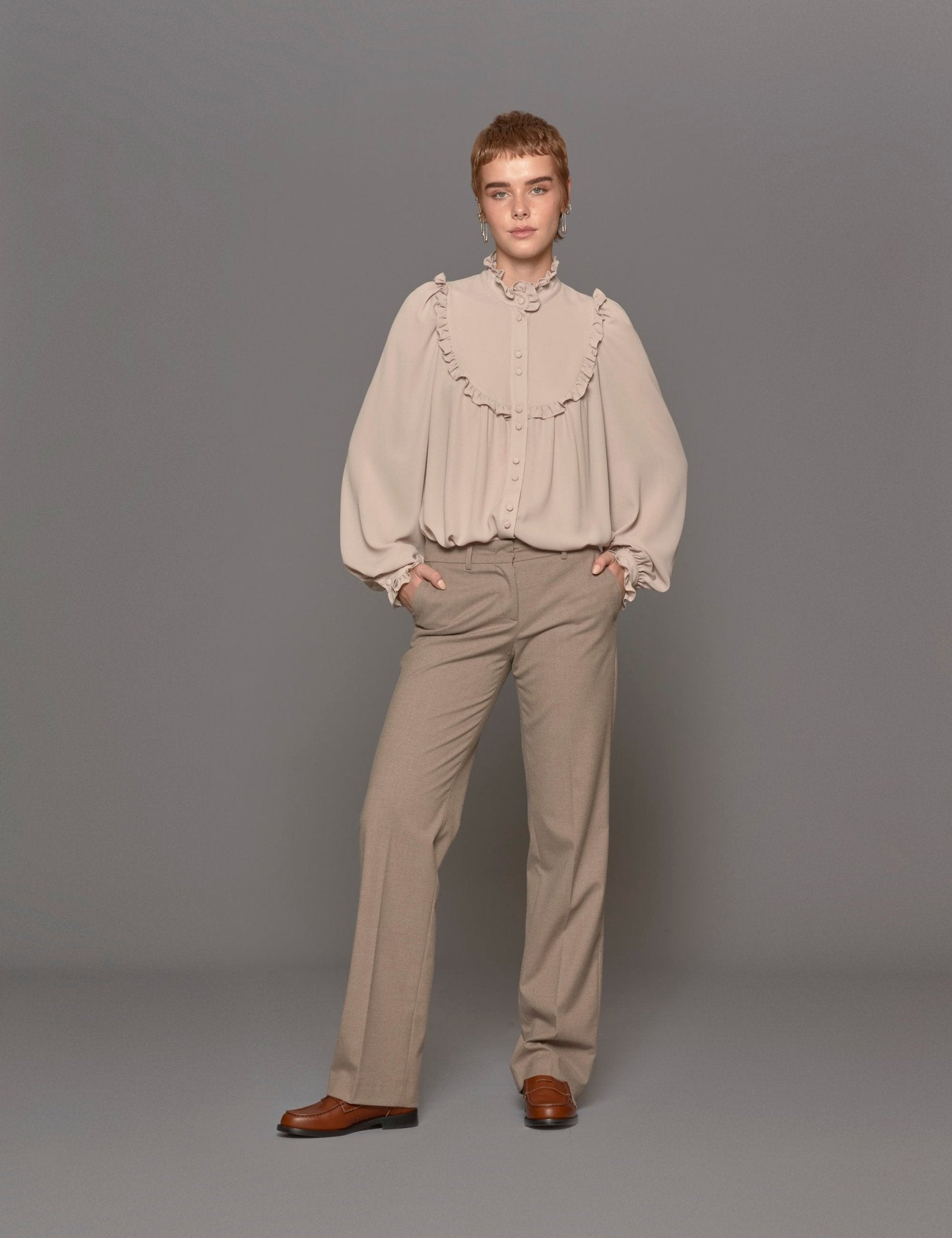 pantalone dritto flanella taupe - blufrida - pantalone