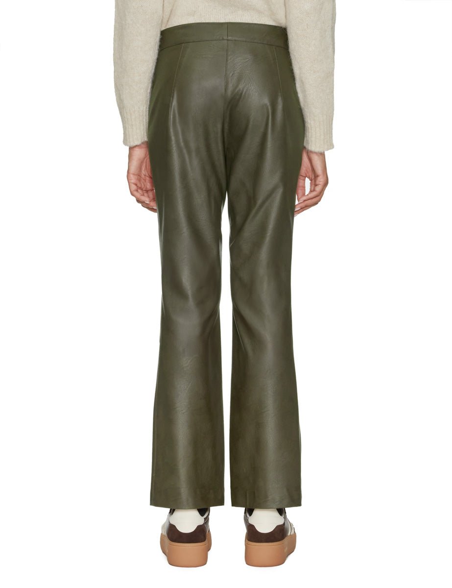pantalone ecopelle trombetta verde militare - blufrida - pantalone