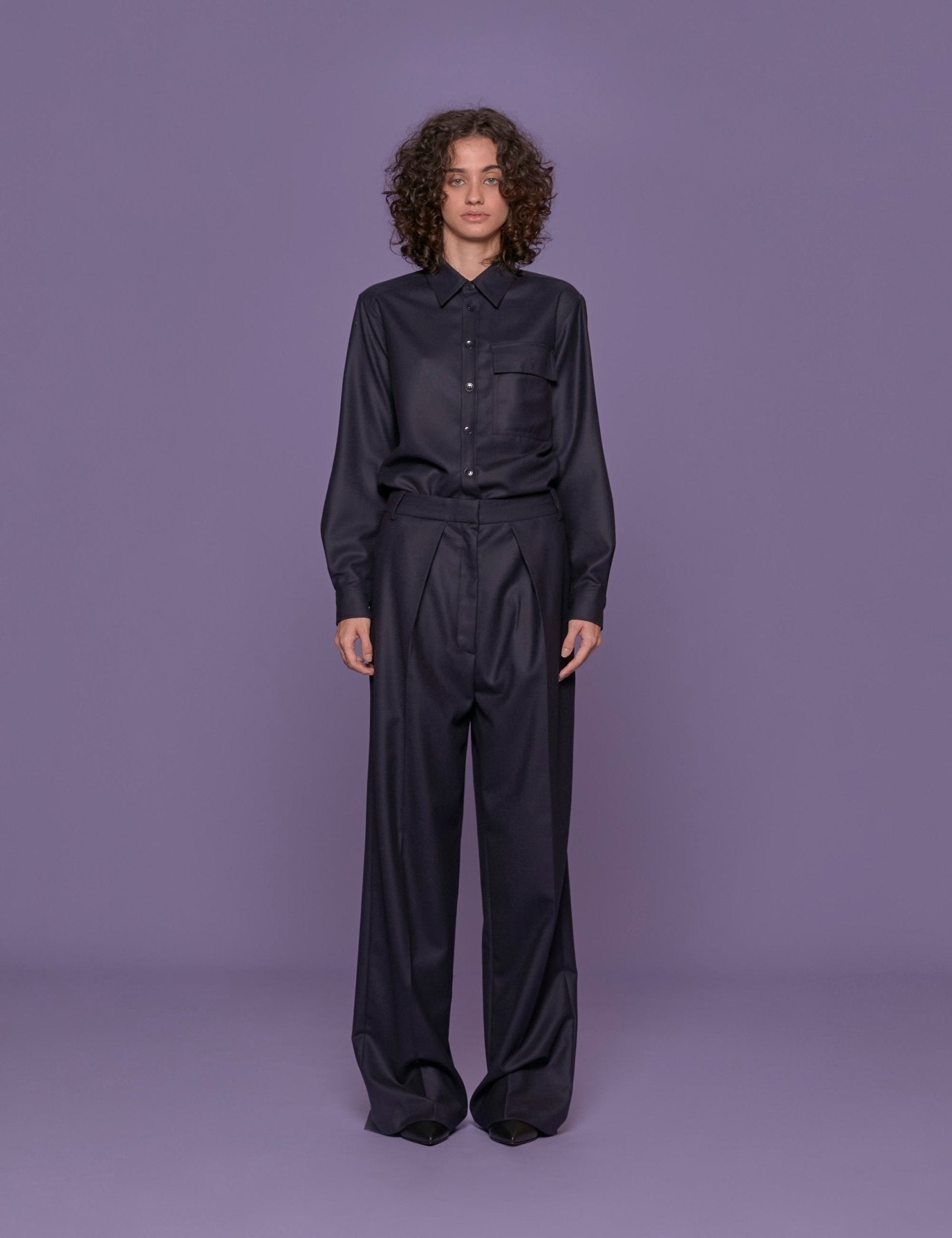 pantalone flanella lana blu - tibi - pantalone