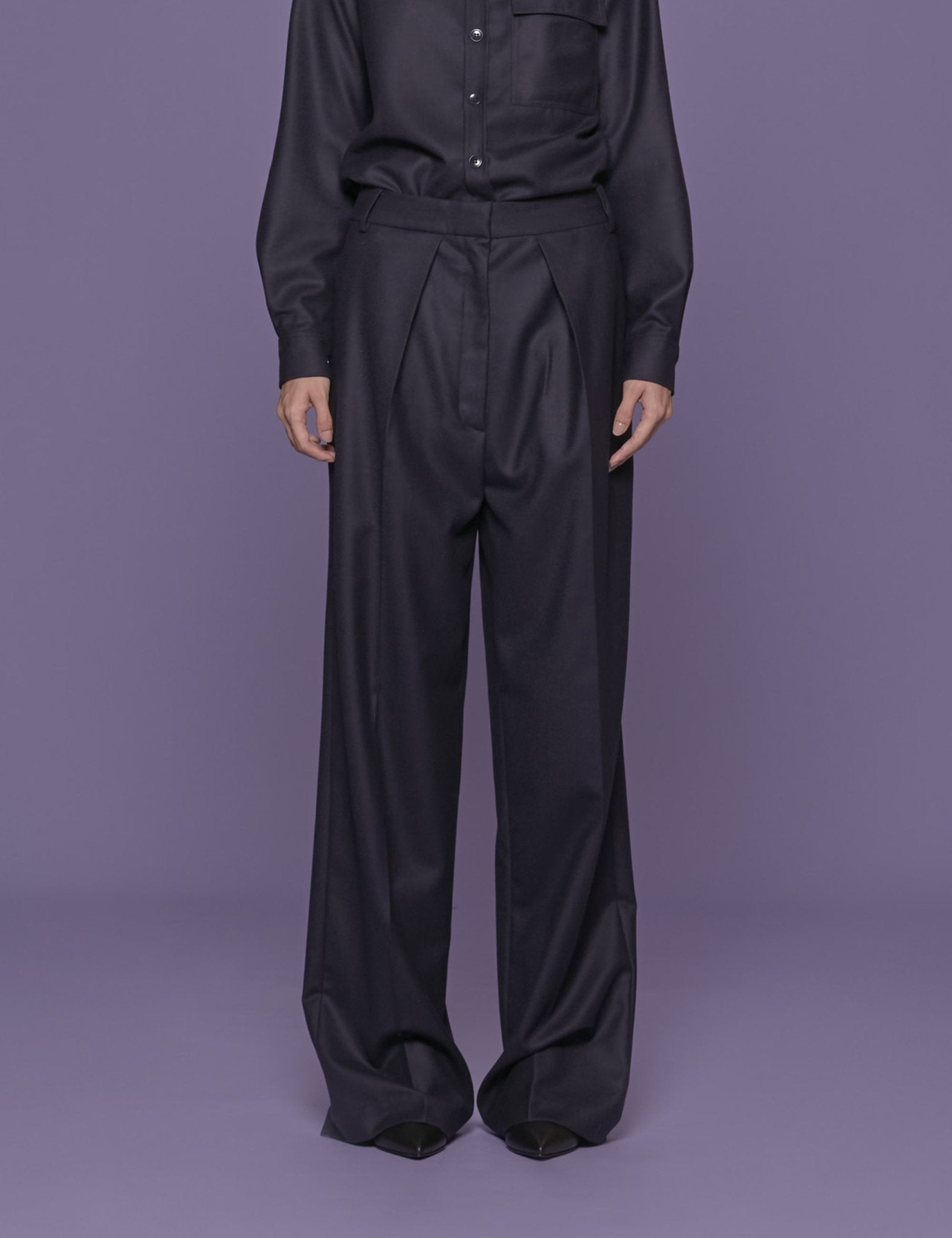 pantalone flanella lana blu - tibi - pantalone