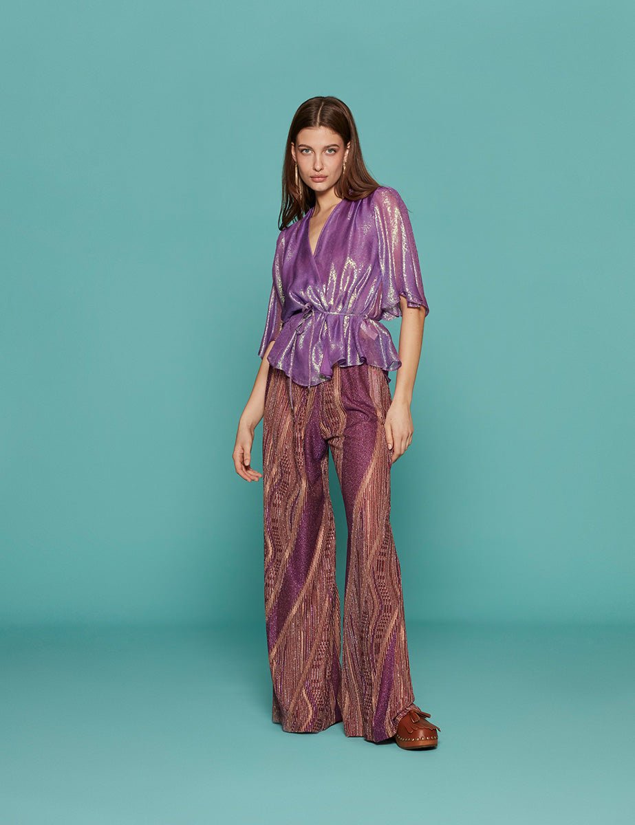 pantalone flared lurex jacquard jersey cocktail - forte forte - pantalone