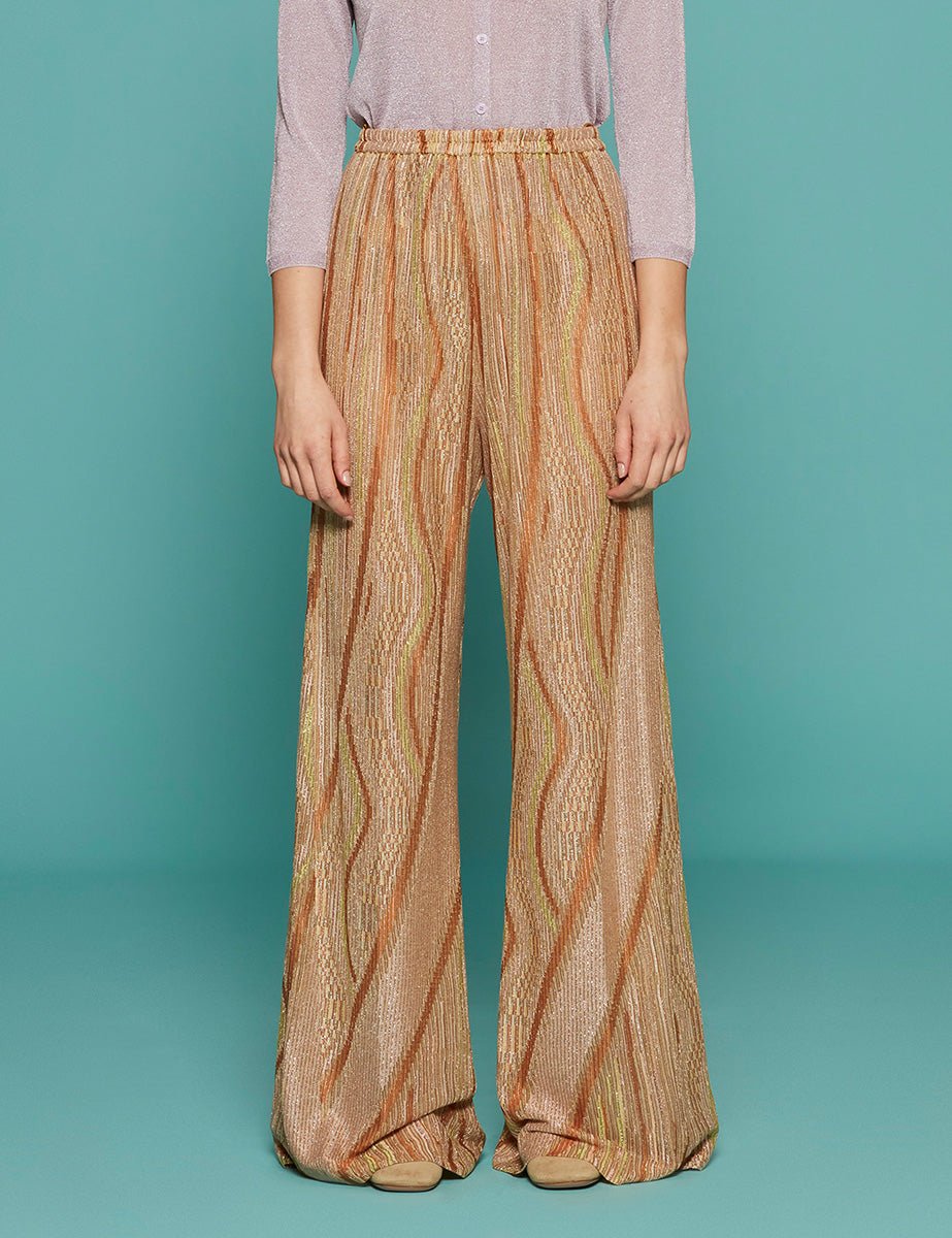 pantalone flared lurex jacquard jersey daffodil - forte forte - pantalone