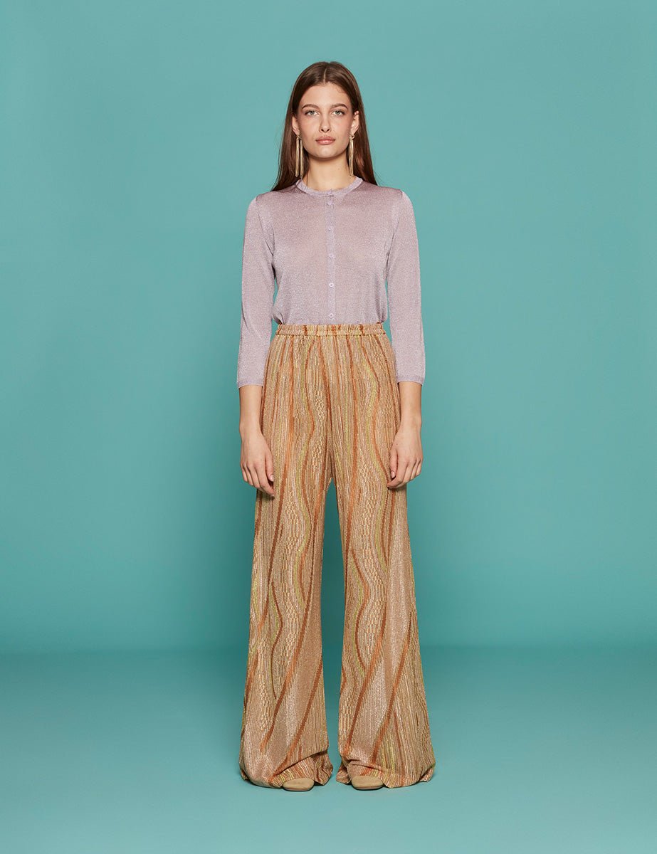pantalone flared lurex jacquard jersey daffodil - forte forte - pantalone