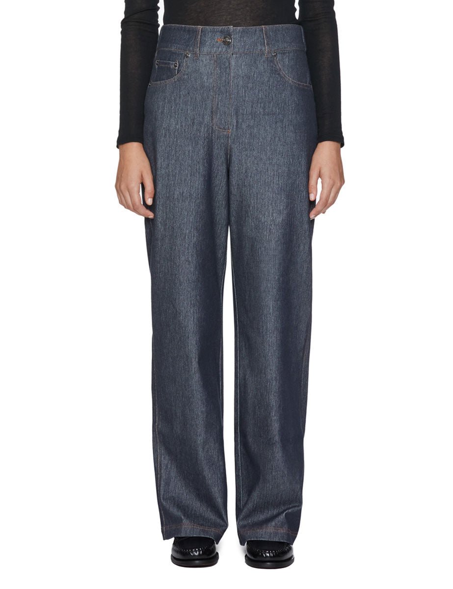 pantalone jersey effetto denim blu - mm by max mara - pantalone
