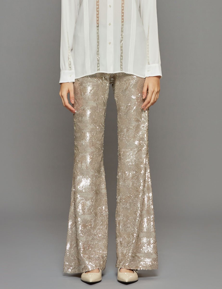 pantalone paillettes silver - forte forte - pantalone