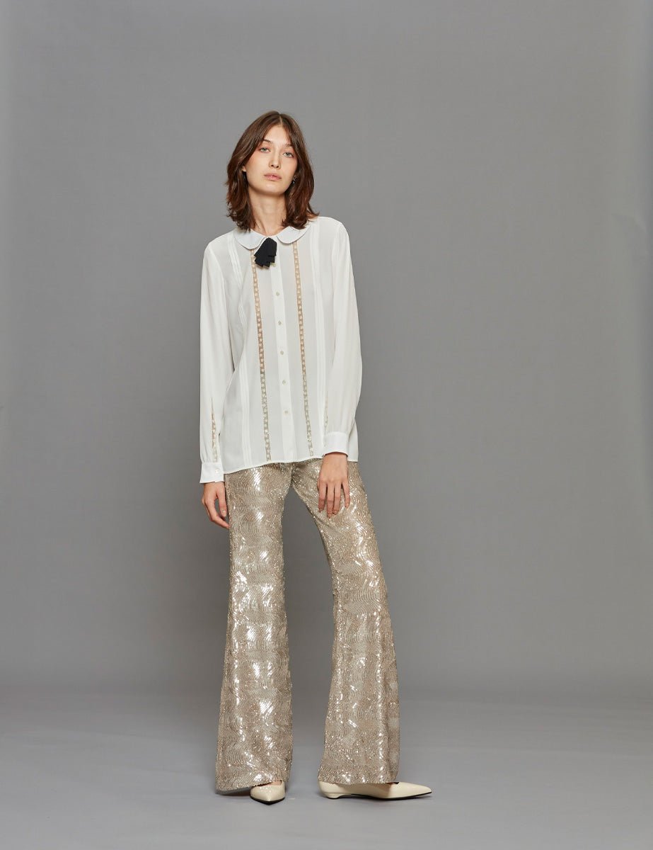 pantalone paillettes silver - forte forte - pantalone
