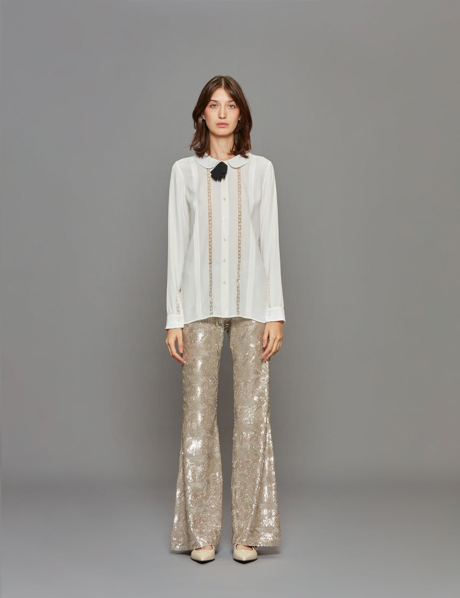 pantalone paillettes silver - forte forte - pantalone