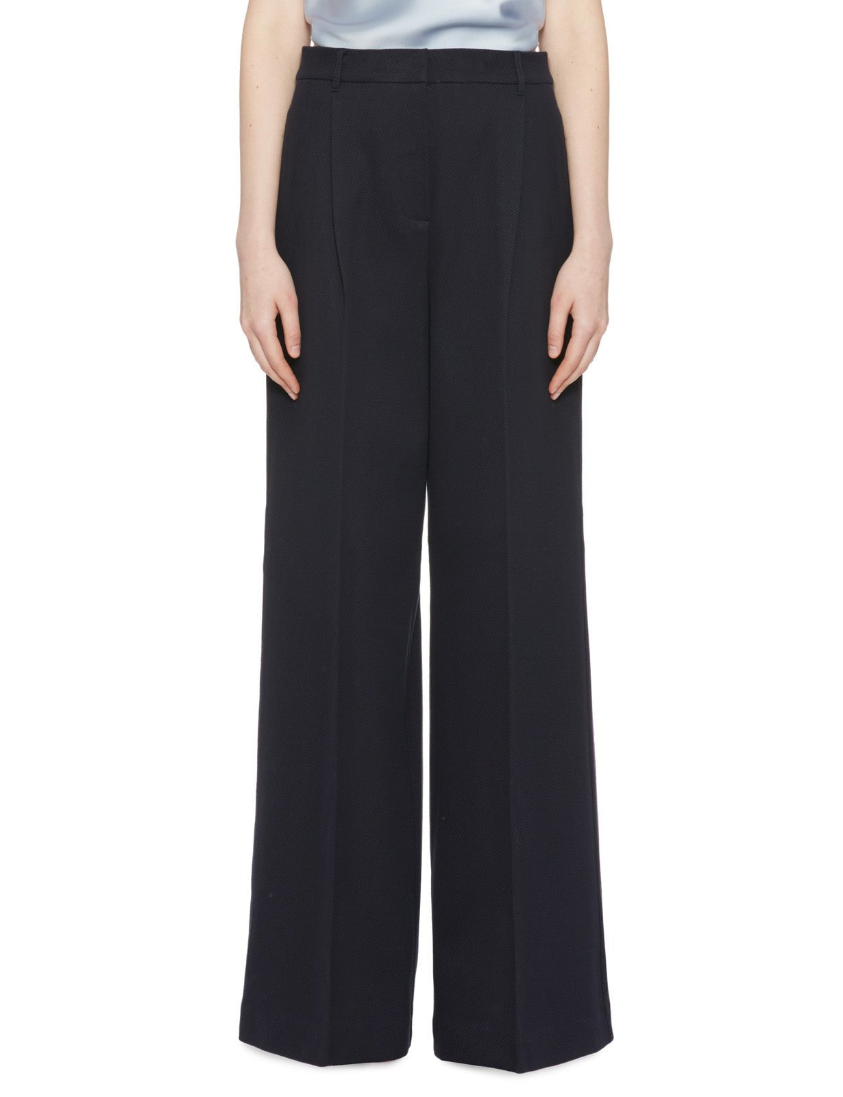 pantalone palazzo pinces piquet blu - mm by max mara - pantalone