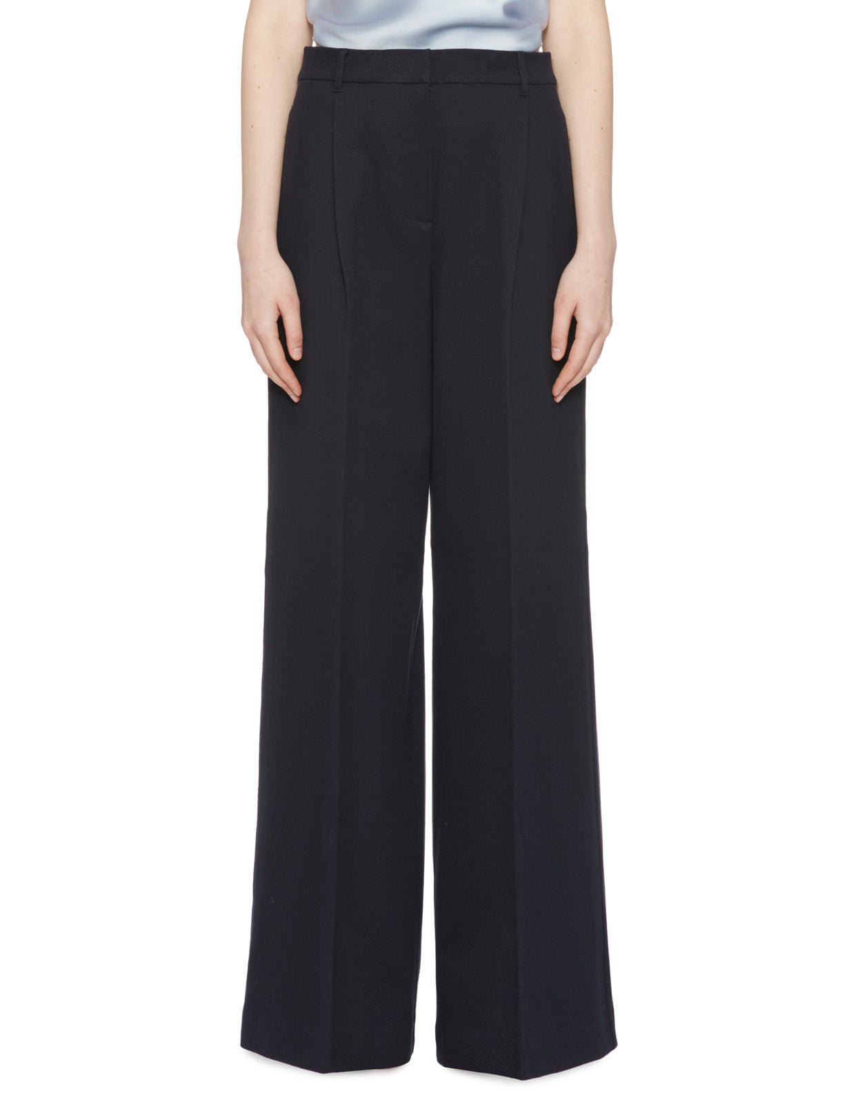 pantalone palazzo pinces piquet blu - mm by max mara - pantalone