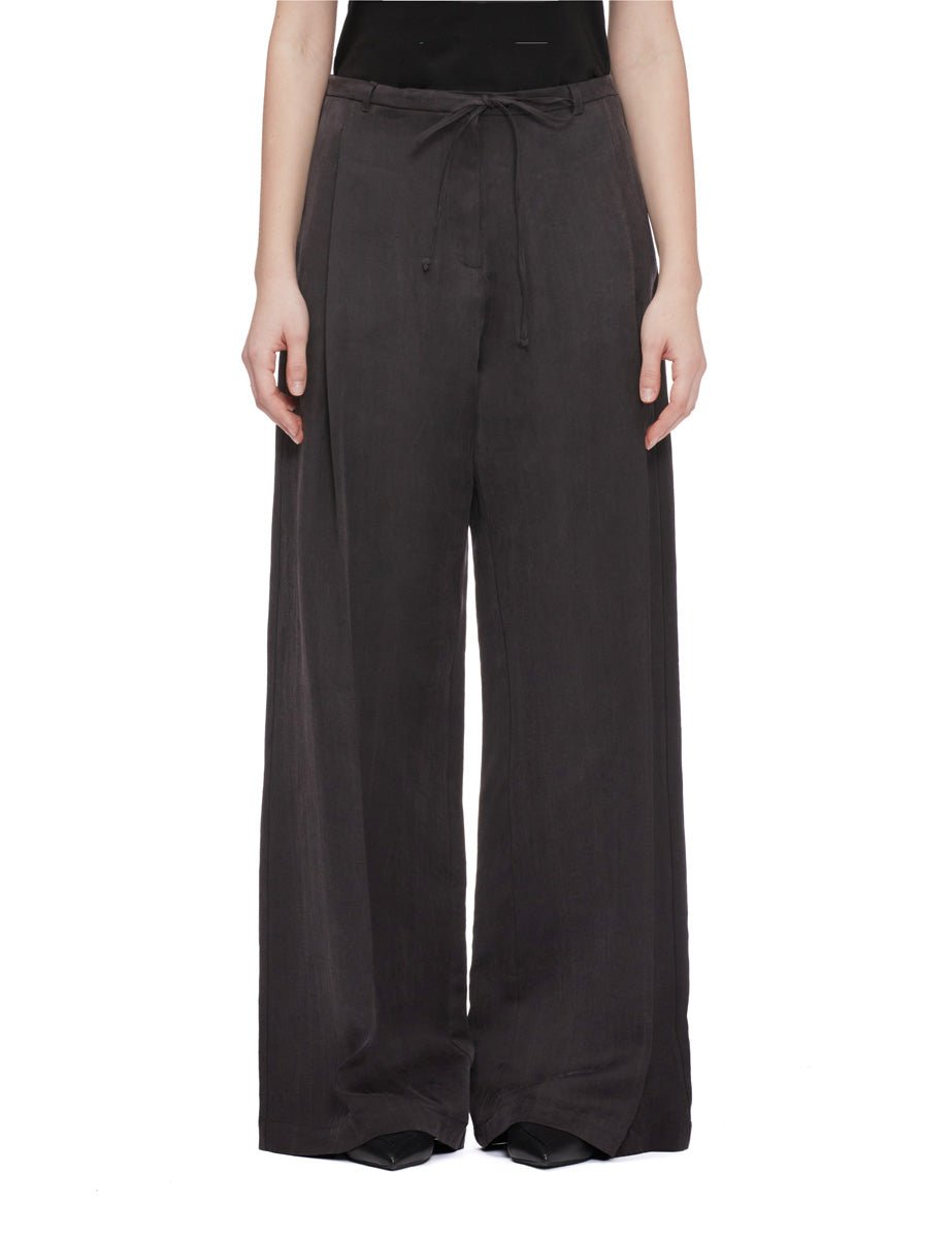 pantalone pieghe lino cupro carbone - alysi - pantalone