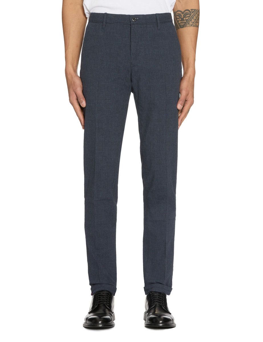 pantalone seersucker blu quadro - incotex - pantalone casual
