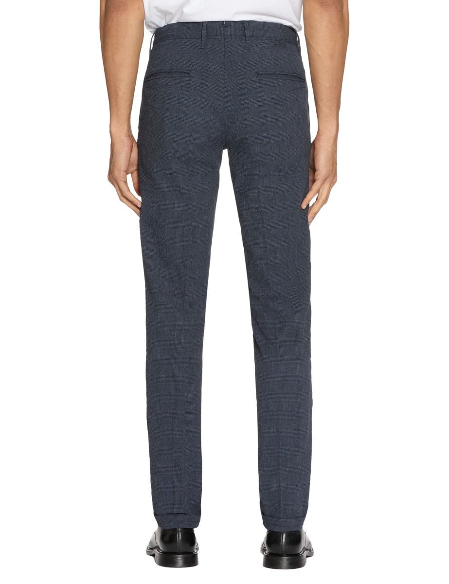 pantalone seersucker blu quadro - incotex - pantalone casual