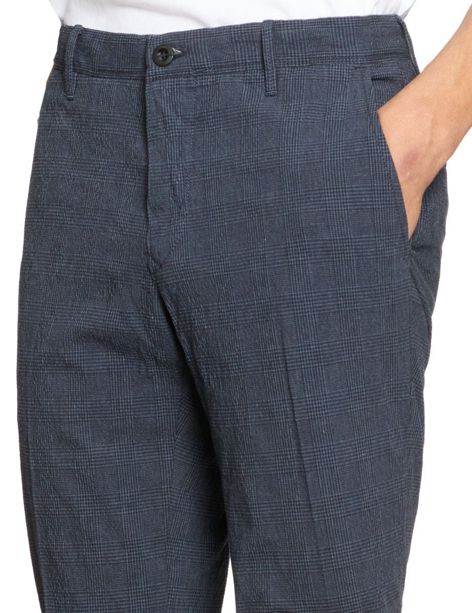 pantalone seersucker blu quadro - incotex - pantalone casual