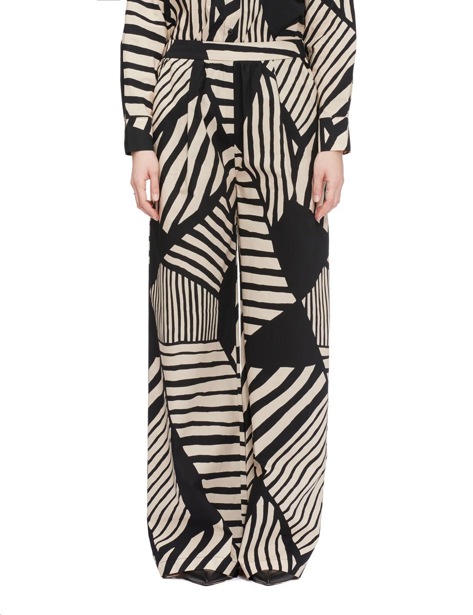 pantalone stampa etno panna nero - alpha - pantalone