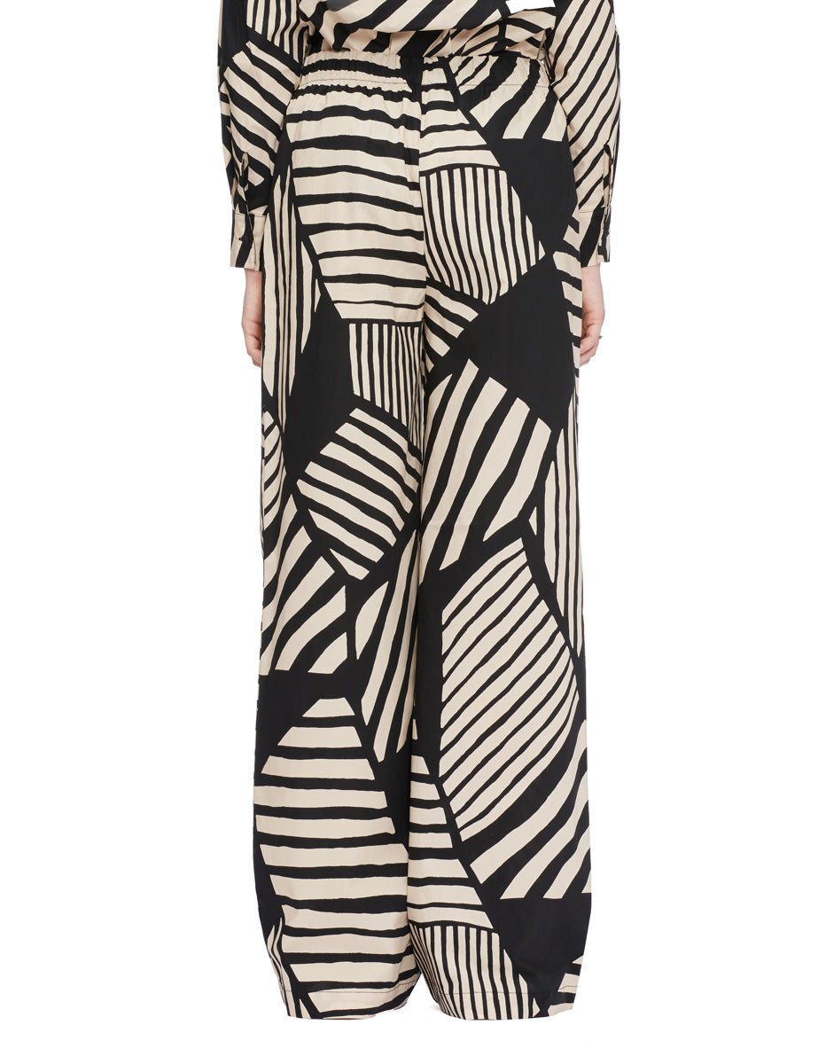 pantalone stampa etno panna nero - alpha - pantalone