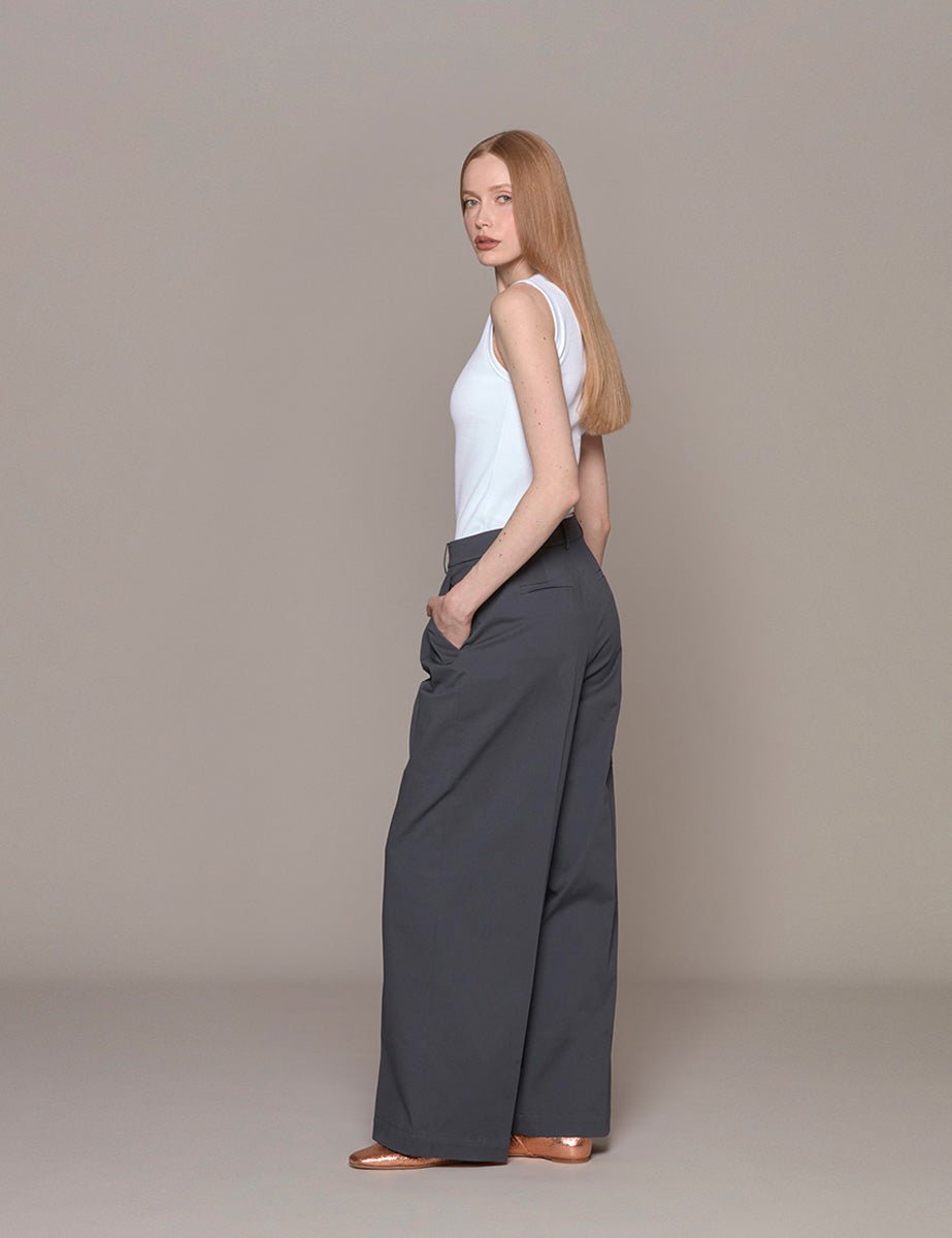 pantalone stella oliver stretch slate blue - tibi - pantalone